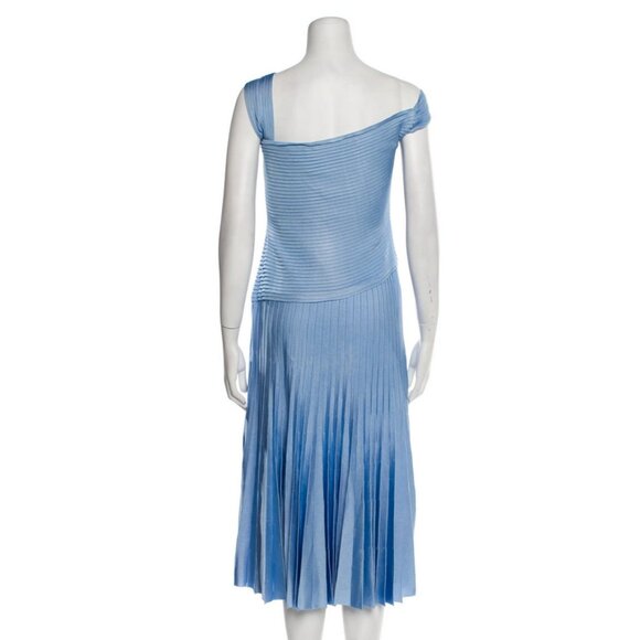 ST. JOHN One Sleeve Pleated Midi Dress in Baby Blue NWT - Picture 4 of 8